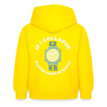 Wenn ich zusammenklappe, pausiere ich bitte meine Uhr Retro - Kinder Hoodie - Gelb - Hinten - AI Model Kid Female (0cm)