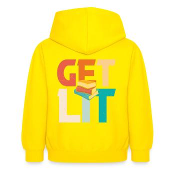 Erhalten Sie Lit Books- - Kinder Hoodie - Gelb - Hinten - AI Model Kid Female (0cm)