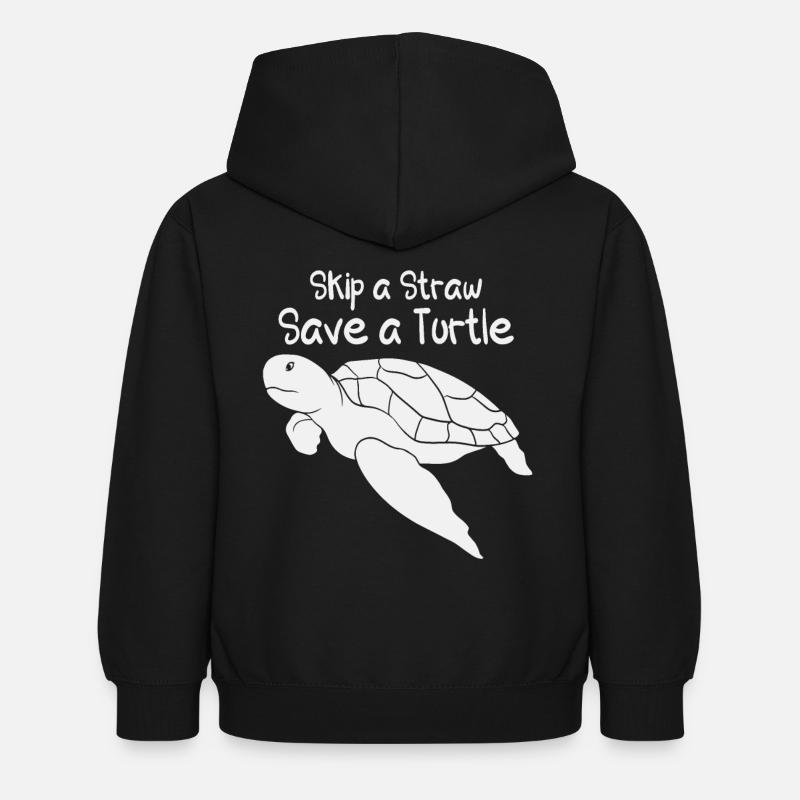 Überspringen Sie einen Strohhalm Save A Turtle Sea Protection Support - Kinder Hoodie - Schwarz