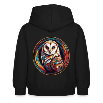 Farbenfrohes Portrait einer Schleiereule - Kinder Hoodie - Schwarz - Hinten - AI Model Kid Female (0cm)