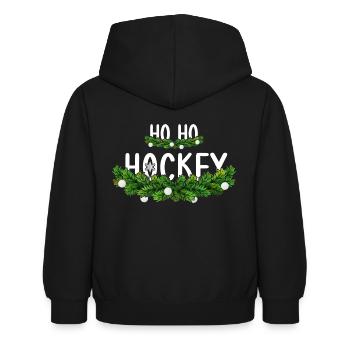 Hockey-xmas Weihnachtsmotiv "Ho Ho Ho Feldhockey" - Kinder Hoodie - Schwarz - Hinten - AI Model Kid Female (0cm)