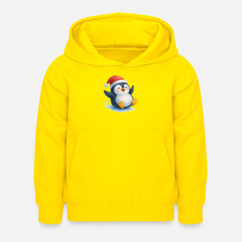 Le Pingouin de Noël dans le style aquarelle - Sweat à capuche Enfant - jaune