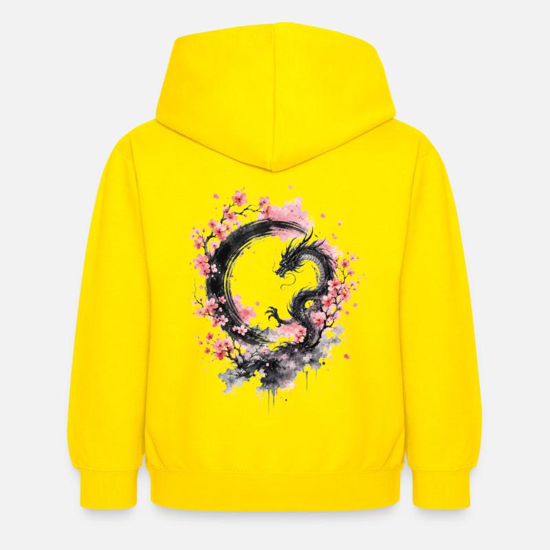 Cercle d’encre du Dragon Sakura - Sweat à capuche Enfant - jaune