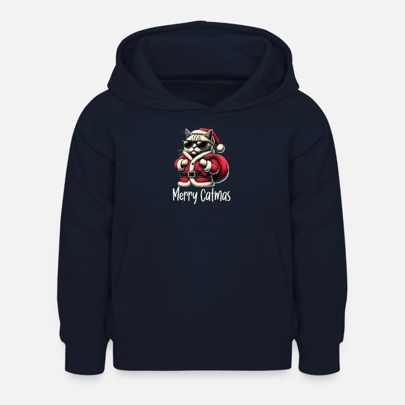 Chapeau de Noël Joyeux Catmas Chat - Sweat à capuche Enfant - marine