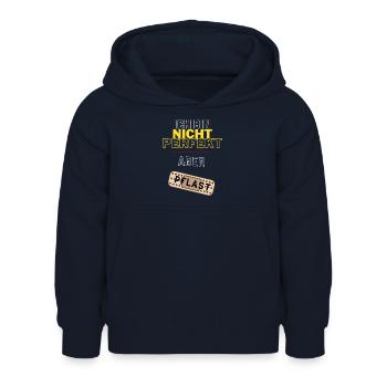 Ich bin nicht perfekt, aber Pflast - Kinder Hoodie - Navy - Vorne - AI Model Kid Female (0cm)
