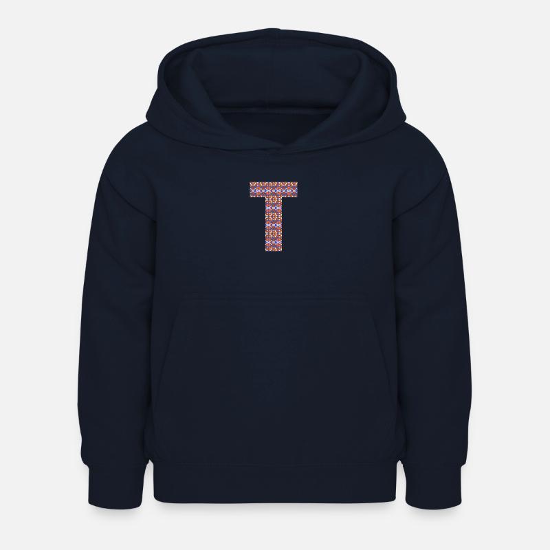 Monogramm Buchstabe T - geometrisches Muster - Kinder Hoodie - Navy