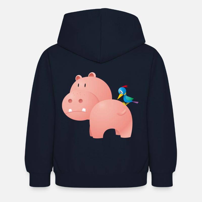Nilpferd mit Vogel - Kinder Hoodie - Navy