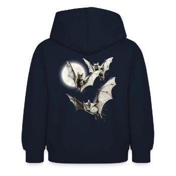 Retro Vampir Fledermaus Shirt für Halloween Party - Kinder Hoodie - Navy - Hinten - AI Model Kid Female (0cm)