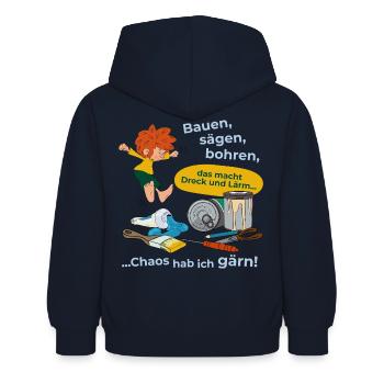 Pumuckl Mit Spruch, Werkzeug Und Farbe - Kinder Hoodie - Navy - Hinten - AI Model Kid Female (0cm)