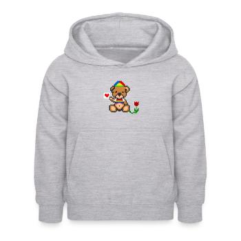 Pixel Bear Pride - Sweat à capuche Enfant - gris clair chiné - Devant - AI Model Kid Female (0cm)