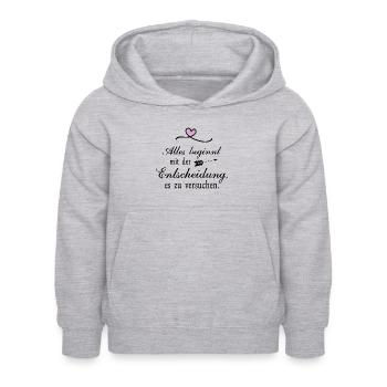 Alles beginnt mit der Entscheidung - Kinder Hoodie - Hellgrau meliert - Vorne - AI Model Kid Female (0cm)