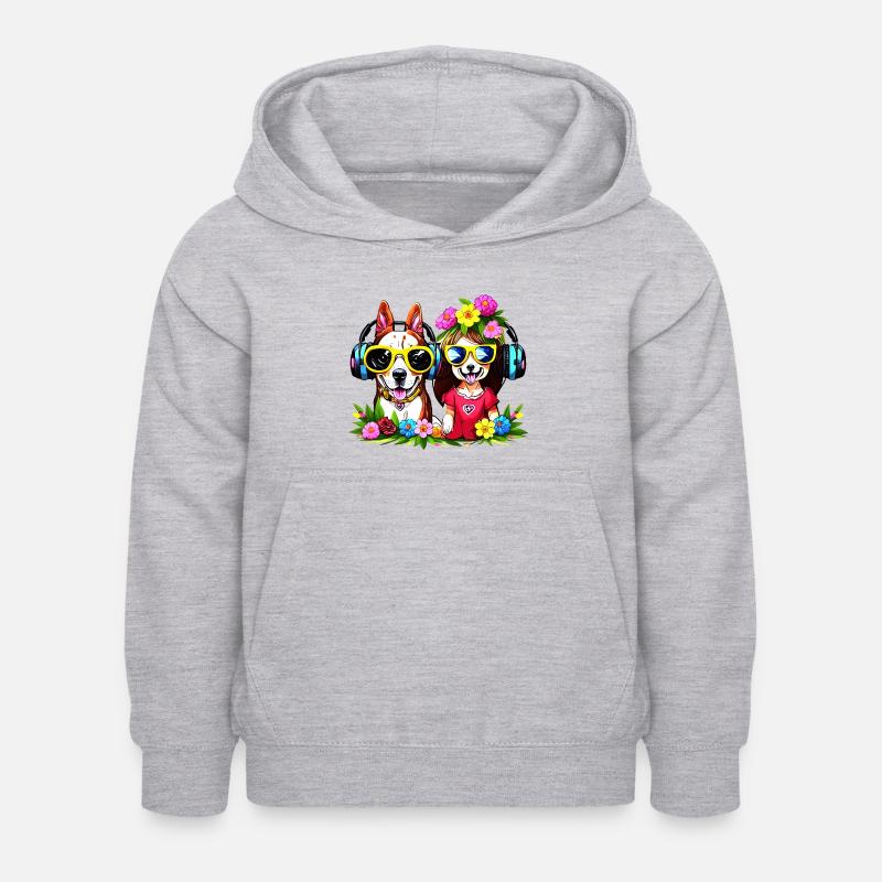 Chien heureux - Sweat à capuche Enfant - gris clair chiné
