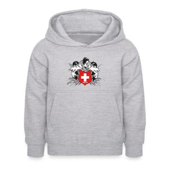 Schweiz T-Shirt oder Hoodie bedrucken und texten - Kinder Hoodie - Hellgrau meliert - Vorne - AI Model Kid Female (0cm)