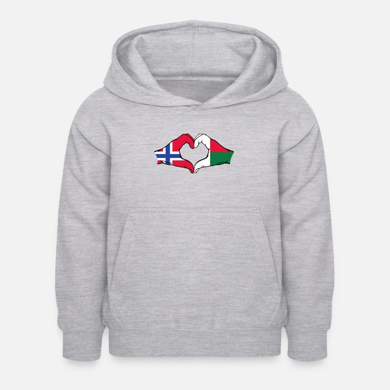Norge Madagaskar Flag Hænder Hjerte Form - Hoodie til børn - lysegrå meleret