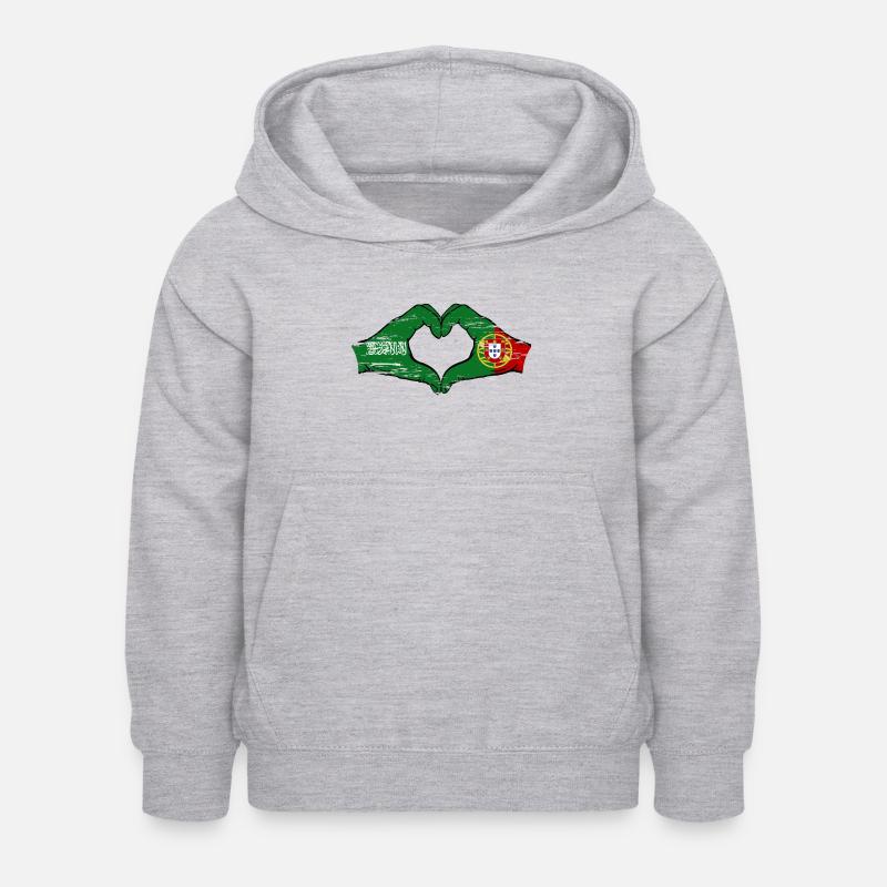 Arabie Saoudite Portugal Drapeau Mains Coeur Forme Utilisé - Sweat à capuche Enfant - gris clair chiné