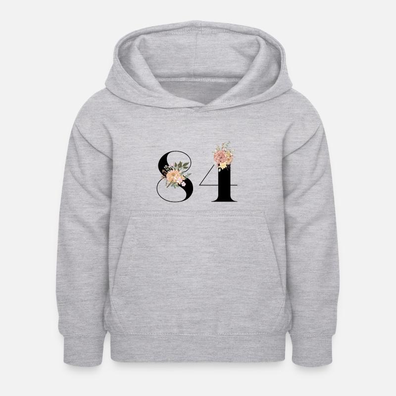 84e anniversaire fleuris (Cadeau de 84 ans) - Sweat à capuche Enfant - gris clair chiné