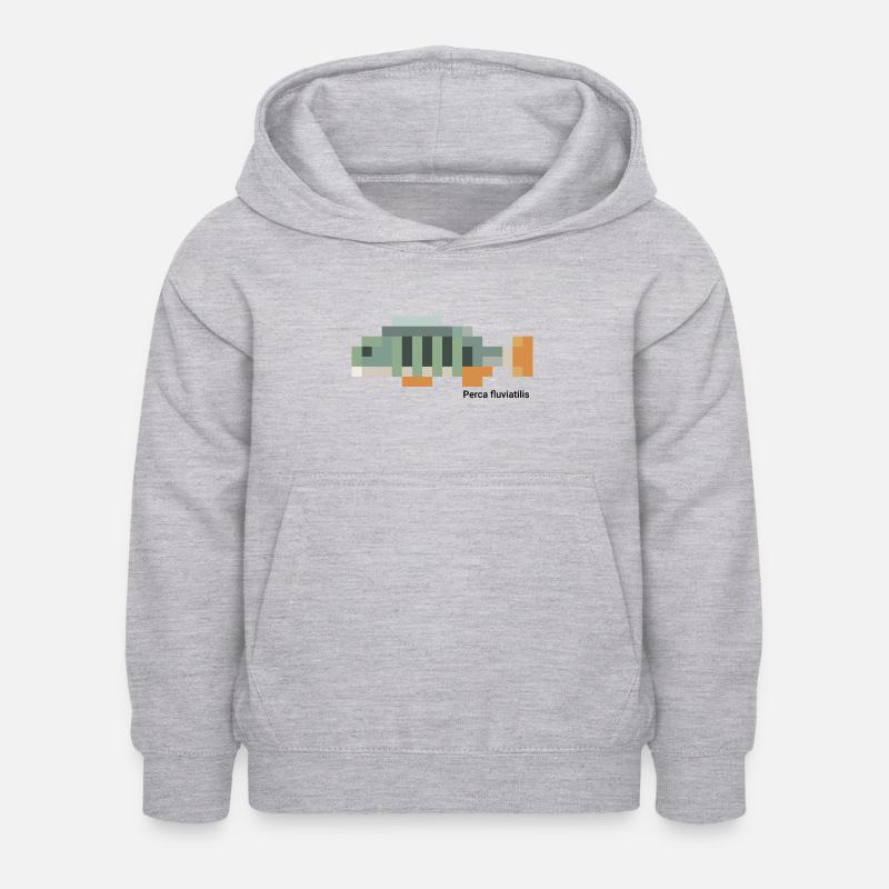 Perche - Perca fluviatilis pixélisée - Sweat à capuche Enfant - gris clair chiné