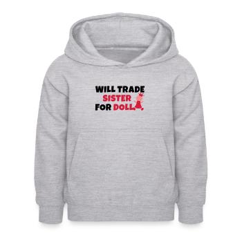 Will trade sister for doll - Kinder Hoodie - Hellgrau meliert - Vorne - AI Model Kid Female (0cm)