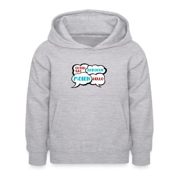 Moien, Guten Tag, Bonjour & Hello - Kinder Hoodie - Hellgrau meliert - Vorne - AI Model Kid Female (0cm)