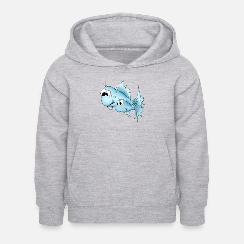 Poisson poisson bleu - Sweat à capuche Enfant - gris clair chiné