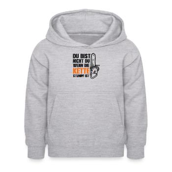 Du bist nicht du wenn die Kette stumpf ist, Holzfä - Kinder Hoodie - Hellgrau meliert - Vorne - AI Model Kid Female (0cm)