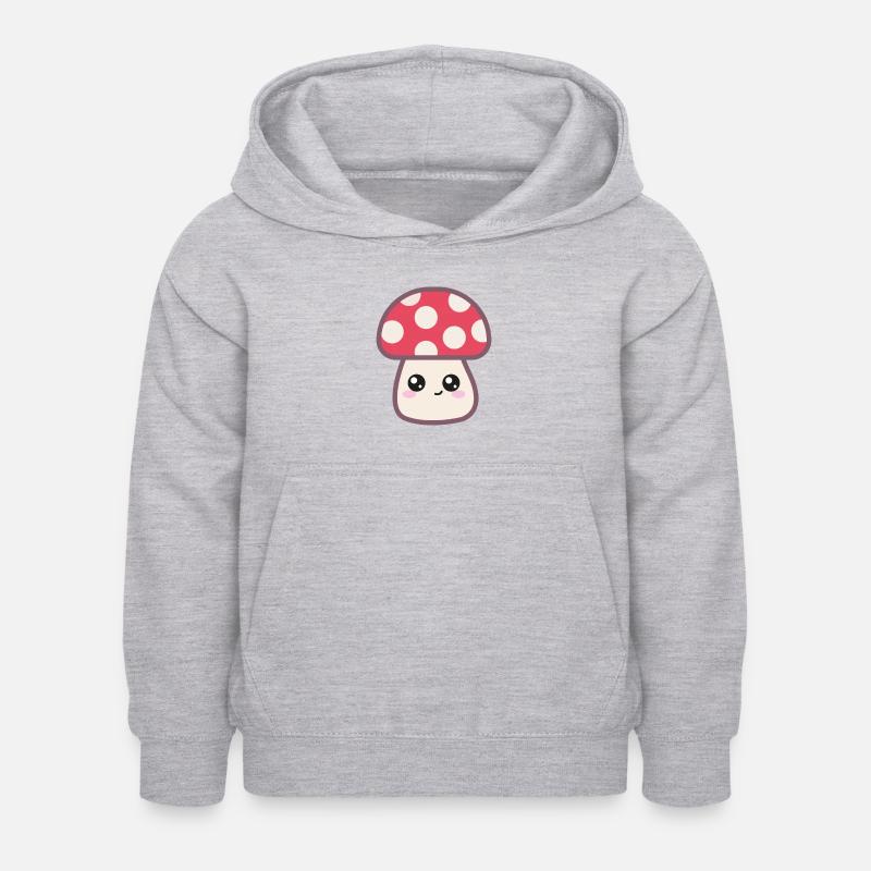 Champignon Mignon Dessin Kawaii - Sweat à capuche Enfant - gris clair chiné