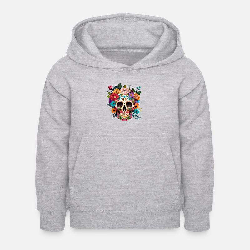 Crâne avec des fleurs - Sweat à capuche Enfant - gris clair chiné
