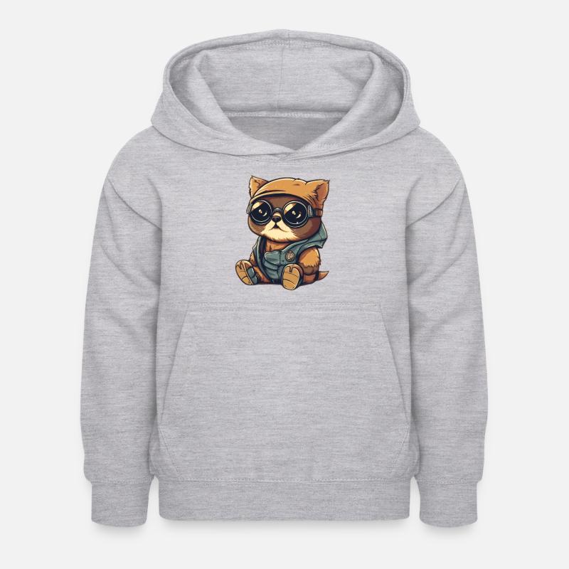 Chat Cool - Sweat à capuche Enfant - gris clair chiné