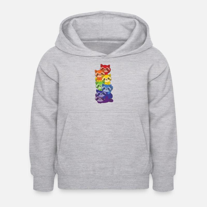 Rainbow Flag Pride LGBTQ Mignon Raccoon Stack - Sweat à capuche Enfant - gris clair chiné