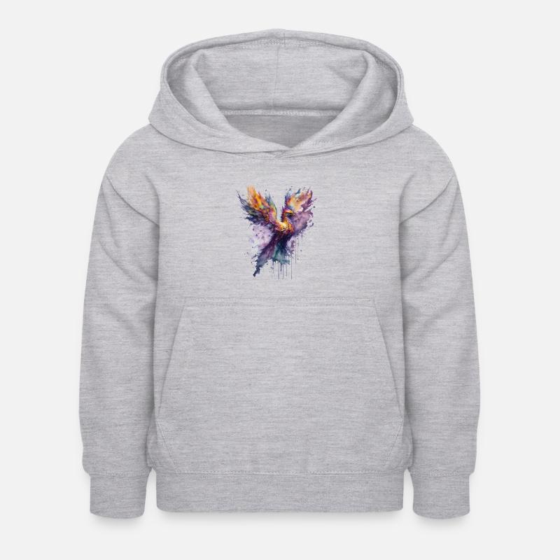 Feu mystique: Aquarelle Phoenix Bird - Sweat à capuche Enfant - gris clair chiné