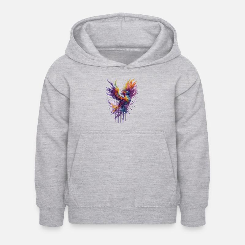 Mystique Feu Aquarelle Phoenix Oiseau - Sweat à capuche Enfant - gris clair chiné