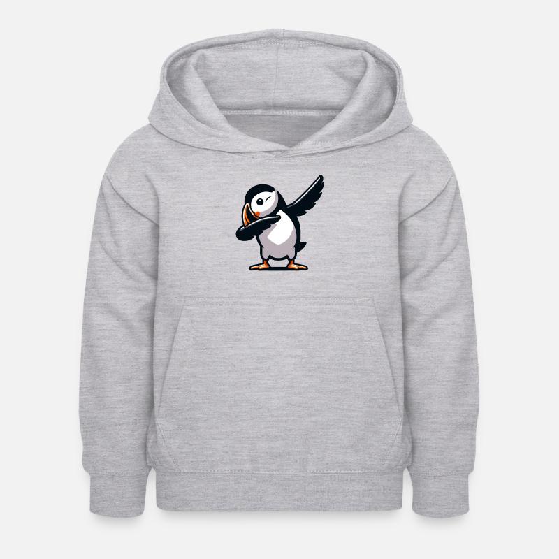Macareux, Dabbing, Oiseau - Sweat à capuche Enfant - gris clair chiné