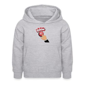 PUSHING BUTTONS, BOOM - Kids Hoodie - light heather grey - Front - AI Model Kid Female (0cm)