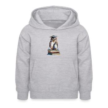 Eule auf Büchern - Wissenschaftliches Aquarell - Kinder Hoodie - Hellgrau meliert - Vorne - AI Model Kid Female (0cm)