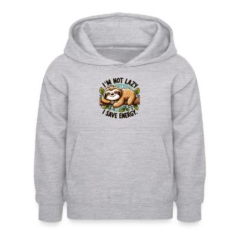 Je ne suis pas paresseux – j’économise de l’énergie - Sweat à capuche Enfant - gris clair chiné - Devant - AI Model Kid Female (0cm)