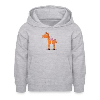 Pferd oder Pony mit Geburtstagstorte - Kinder Hoodie - Hellgrau meliert - Vorne - AI Model Kid Female (0cm)