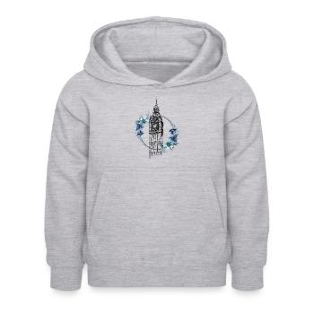 London Big Ben England Blumen Line Art Kunst - Kinder Hoodie - Hellgrau meliert - Vorne - AI Model Kid Female (0cm)