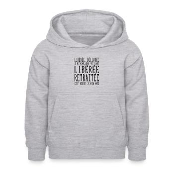 Liberée | Délivrée | Retraitée - Sweat à capuche Enfant - gris clair chiné - Devant - AI Model Kid Female (0cm)