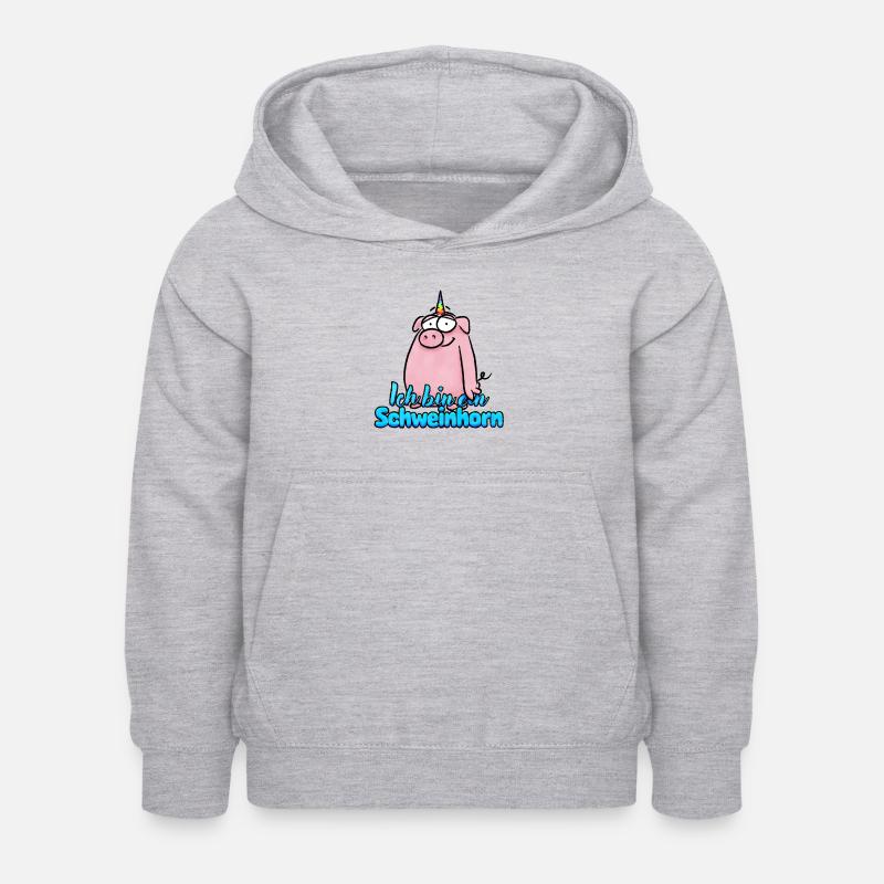 Corne de cochon drôle / Licorne de cochon - Sweat à capuche Enfant - gris clair chiné