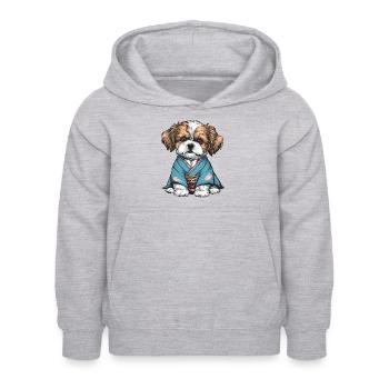 Shih Tzu im Kimono - Kinder Hoodie - Hellgrau meliert - Vorne - AI Model Kid Female (0cm)