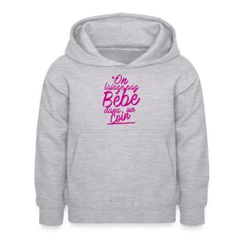 On laisse pas bébé dans un coin - Sweat à capuche Enfant - gris clair chiné - Devant - AI Model Kid Female (0cm)