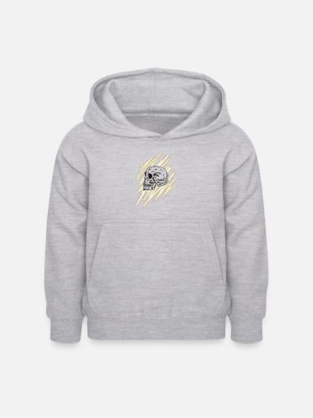 Goldener Schädel - Kinder Hoodie - Hellgrau meliert