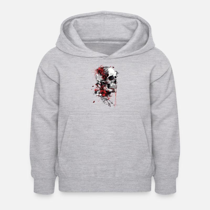 Crâne avec des fleurs - Sweat à capuche Enfant - gris clair chiné