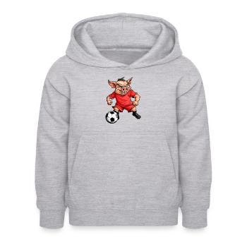 Schweinchen Fussball - Kinder Hoodie - Hellgrau meliert - Vorne - AI Model Kid Female (0cm)