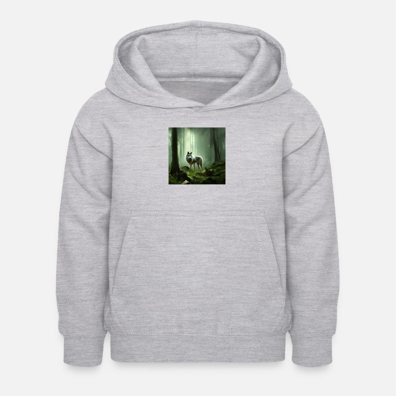 Loup dans la forêt verte - Sweat à capuche Enfant - gris clair chiné