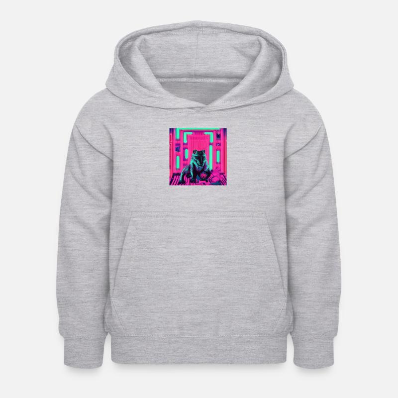 Wolf neon - Kinder Hoodie - Hellgrau meliert