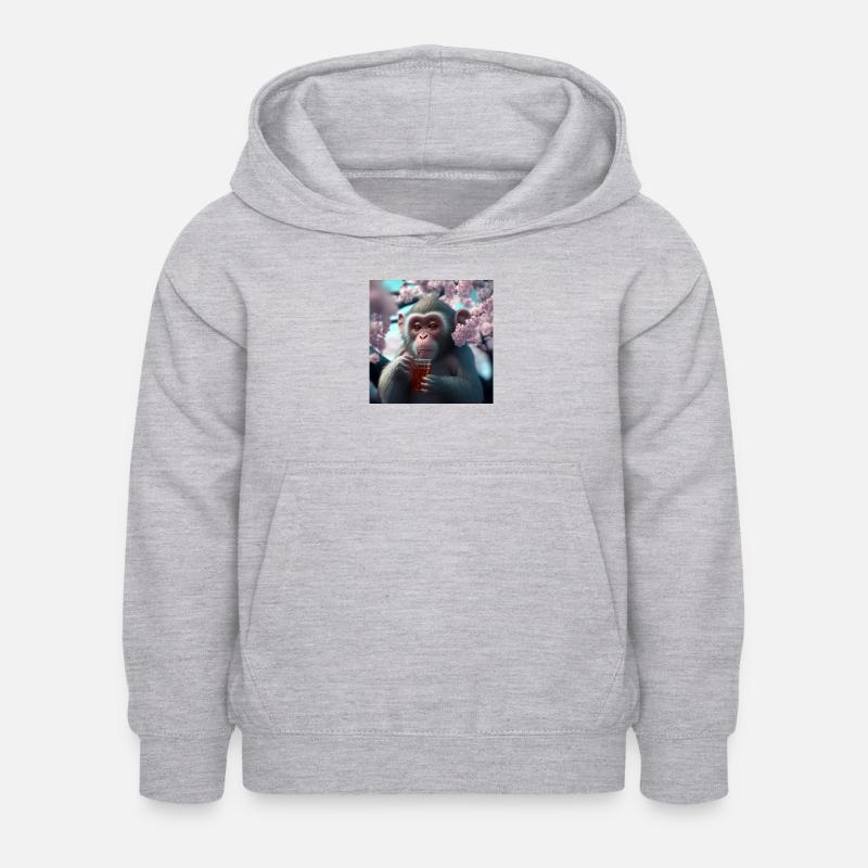 Äffchen mit Getränk Geschenk - Kinder Hoodie - Hellgrau meliert