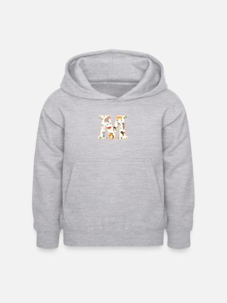 Letter M, Monogram, Animal Pattern - Kids Hoodie - light heather grey