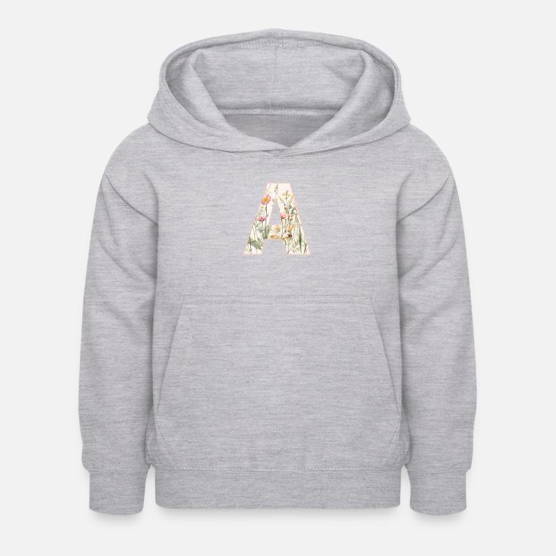 Buchstabe A, Monogramm, Blumenmuster - Kinder Hoodie - Hellgrau meliert