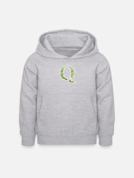 Buchstabe Q, Monogramm, Blumenmuster - Kinder Hoodie - Hellgrau meliert